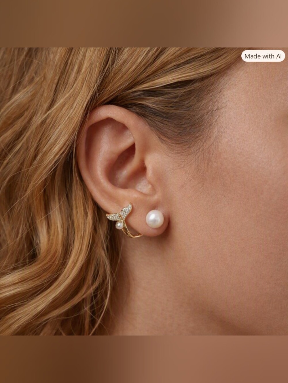 Gold Pearl Ear Cuff and Stud Earring Set - Elegant Women Jewelry 925 Post